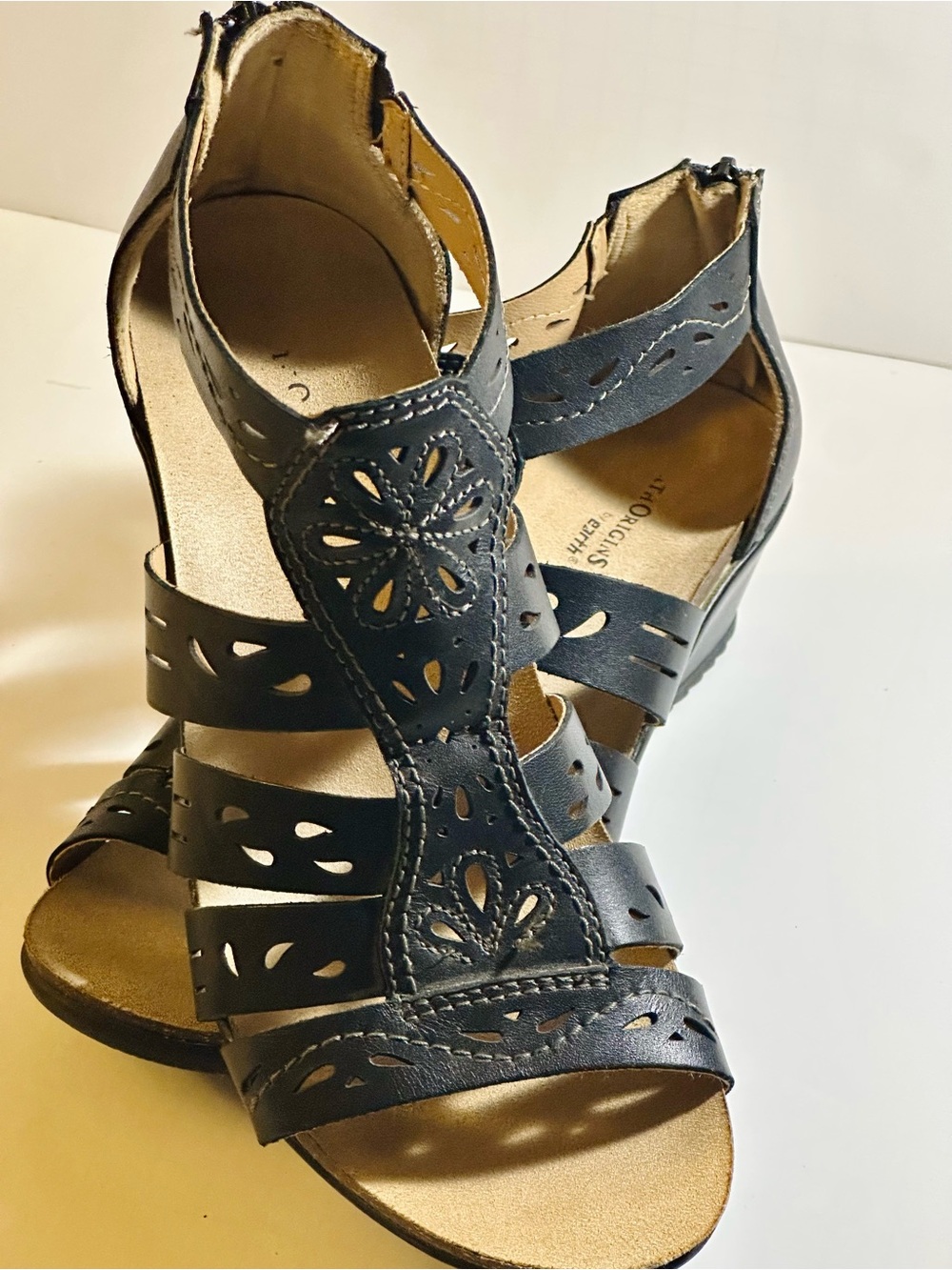 Earth Origins Black Cutout Wedge Sandals Comfort Zip 8.5 - Picture 3 of 15